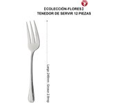 Mr.Spoon Serie Flores Cuchara y Tenedor de servir 2, 6 o 12 piezas,Acero inoxidable 18/0,Plateado,Económico y funcional,Cuchara y Tenedor de servir largo 248mm,Mango monobloque,Apto para lavavajillas,Empaque ecológico. Ideal para casa,hotel,restaurante