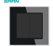 SRAN EU standard 2 Gang 1Way 2 Way Wall Light Switch 82*82mm Tempered Glass Panel Mechanical Push Button Switch