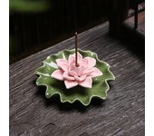 Ceramic handmade imitation floral thread incense tray - Home tea room aroma diffuser lotus leaf base Buddha hall incense burner