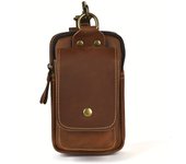 Paquete de cintura de cuero de caballo loco vintage para hombres, bolso de cinturón de cuero de vaca auténtico de capa superior, soporte para teléfono móvil multifuncional de 17,78 cm para commute diario sin impresión