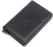 Cartera de Cuero Minimalista para Hombres con Clip, Bloqueo RFID y Tarjetero Automático en Aluminio - Negro