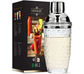 Glass Cocktail Shaker Martini Mocktail Making Set with Leakproof Metallic Steel Lid Woven Pattern Glass Cup Home Use Bar Gadget
