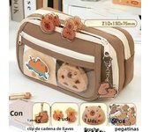 Large Capacity Pencil Bag Capybara Cartoon Stationery Holder Bag With Brooches Stickers Clips Keychains Children Pen Case