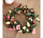 250CM Pink Rose Artificial Silk Flowers Garland Autumn Wedding Home Room Decor Christmas Arrangement Garden Arch Fake Plant Vine