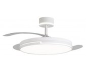 NARVI Ventilador de techo Blanco, con precioso CABEZAL ILUMINADO, 3 Palas retráctiles, Motor DC 30W,  Luz LED 45W x2 Regulable en intensidad y Color.  Con Memoria y Mando a distancia.  Ref. BRASIL 7030 WH CABEZAL