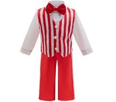 Kids Red And White Striped Vest Long Sleeve Shirt Pant & Hat Outfit Boys Christmas Cosplay Costume Suits