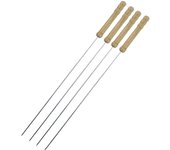 WOOOW! - SET DE 4 PINCHOS METAL MANGO DE MADERA 38.5CM  - Pinchos de Metal para Brochetas y Aperitivos - Pinchos de Metal Resistentes y Duraderos - Pinchos de Metal para Barbacoas y Parrilladas - Pinchos de Metal con Diseño Funcional y Estético