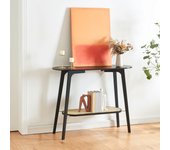Mesa Consola Taivalkoski 100x35x80cm - Negro/Ratán [en.casa]
