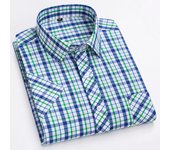 New 100% Pure Cotton Man' Shirt Spring Summer Short Sleeve Plaid Cool Checkered Shirts Men Business Casual with Pocket Leisure