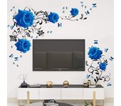 SOMY Adhesivo de pared, pegatinas de pared de rosa azul, decoración de pared floral de peonía azul, arte de pared de vinilo para decoración de pared de dormitorio, TV, calcomanía de pared