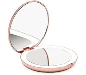 Espejo de bolsillo iluminado, aumento de 1x/10x - Espejo de mano de maquillaje grande con iluminación natural, 5" de diámetro, compacto y portátil para viajes