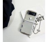Luxury Bow Love Heart Electroplate Wavy Case with Beads Bracelet for Galaxy Z Flip4 5G Flip4 Z Flip3 Zflip3 Zflip4 Flip3 Cover