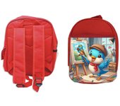 MERCHANDMANIA PACK MOCHILA ROJA Y ESTUCHE ruiseñor artista profesion escultor pintor mascota school material