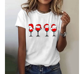 Christmas Women's Casual T-Shirs 2025 Summer Red Hat Wine Glass Graphic Tees XMAS Funny Print Tops Short Sleeve O-Neck Clothes