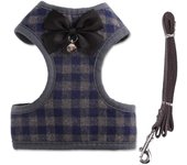 Arnés para mascotas + correa para mascotas-Classic Plaid Kitty Lead Rope Puppy Harness Set para perros pequeños gatos grandes (L, Blue Plaid)