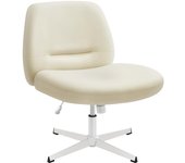 Silla de Oficina, Asiento Ancho y Cómodo, Altura Ajustable, Silla Giratoria Sin Ruedas, Base en Cruz, Tela de Lino de Algodón, Crema, Gris, Rosa