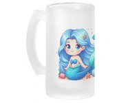 MERCHANDMANIA JARRA CERVEZA CRISTAL la sirenita mar cuento niños infantil dibujos esmerilada esmerilado 500ml