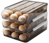Soporte para huevos con desplazamiento automático para frigorífico, contenedor almacenamiento huevos apilable plástico