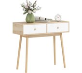 HOMCOM Mesa de Consola Estrecha Consola de Recibidor Mesa de Sofá con 2 Cajones Estilo Moderna para Pasillo Entrada Salón Dormitorio Roble