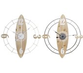 Reloj de Pared DKD Home Decor 61 x 4,5 x 66 cm Natural Blanco Hierro Madera MDF (2 Unidades)