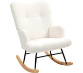 HOMCOM Mecedora de Borreguito Mecedora para Lactancia con Respaldo Capitoné y Base de Madera de Caucho Carga 120 kg Silla Mecedora para Salón Dormitorio a