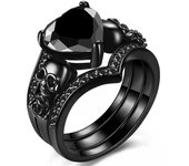 Gothic Skull Engagement Ring Sets Cubic Zirconia Wedding Anniversary Rings Bridal Cocktail Party Biker Jewelry
