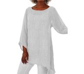 Cotton Linen Casual T-shirts Top Women Plus Size Elegant Shirts Tees 2023 Autumn Oversized Female Clothing Solid Pullover Y2K Cr
