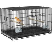 PawHut Jaula para Pájaros Jaula Metálica para Aves con Bandeja Extraíble 2 Perchas 2 Comederos para Periquitos Canarios Negro