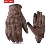 SUOMY Retro Leather Motorcycle Gloves Men Women Vinage Goatskin Motocross Glove Full Finger Motorbike Vintage Biker Guantes Moto
