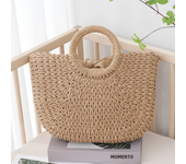 Summer Half-moon Straw Bag For Women Handmade Portable Handbag Large Capacity Beach Bag Basket Woven Top-handle Bag Purse Totes