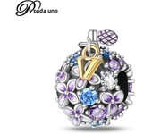 925 Sterling Silver Exquisite Pink Flower Butterfly Crown Perfume Bottle Charms Beads Fit Pandora Original Bracelets DIY Jewelry