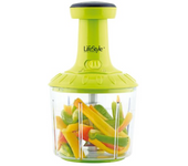 MAXHOME-Picadora Mezcladora Por Presión Picadora Batidora Licuadora Manual Alimentos Fruta Verduras Por Presion Con Hojas De Acero Inoxidable y Base Antideslizante Fácil Limpieza 1000ml Verde