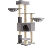 Árbol para gatos grande con almohadillas autocalentables, torre estable para gatos grandes, cueva, cuerda de sisal, disponible en gris y negro o blanco