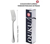 Mr.Spoon Serie Flores,Pala de pescado y Tenedor pescado,12, 24, 48 o 120 piezas,Acero inoxidable18/0,Económico y funcional,Pala pescado largo 210mm,Tenedor pescado 195mm,Mango monobloque,Apto para lavavajillas,Empaque ecológico,Para casa,hotel,restaurante