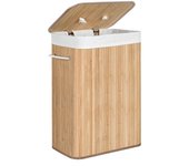 SONGMICS Cesto de la Ropa Sucia con Tapa, 72 L, Cesto de Lavandería de Bambú, Plegable, con Bolsa Lavable Extraíble, Asas, para Lavandería, Dormitorio, Gris/Natural/Negro/Blanco