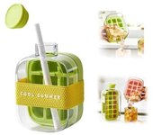 Cubitera, vaso para hielo y agua, 2 en 1, sin contacto, con pajita, bandeja vertical con tapa y fácil de abrir, perfecta para café y zumo (verde, L-800 ml)