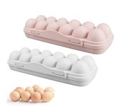 Contenedor de huevos para refrigerador, caja de almacenamiento de huevos de 12 rejillas con tapa, bandeja apilable de plástico para huevos, 2 uds.