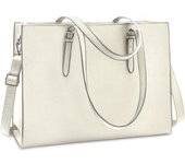 Bolso para portátil para mujer, de piel ligera, resistente al agua, de 15,6 pulgadas, para oficina, de negocios, de gran capacidad, tipo bandolera, color beige