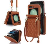 For Samsung Galaxy Z Flip 6 5 4 3 Case Crossbody Lanyard Leather Zipper Wallet Cards Slot Strap Holder Folding Shockproof Cover