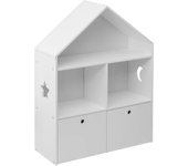 Rebecca Furniture Librería Infantil Caja de Juguetes de Madera Blanca 3 Estantes 2 Cajones Habitación Infantil