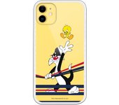 Funda original compatible con iPhone 11 con un diseño de Sylvestre y Piolin azul y rojo