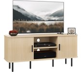 HOMCOM Mueble de TV Vintage Mesa de TV de Salón con 2 Puertas Correderas de Tambor 2 Estantes Abiertos Mueble para Televisores de 55 Pulgadas 120x40x55 cm Roble