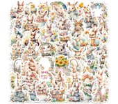 50pcs Easter Bunny & Egg Stickers - Reusable, Assorted Colors for Scrapbooking, Journals, DIY Crafts, Phones, Laptops & Water Bottles
