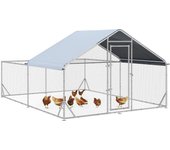 PawHut Gallinero para exterior, 400 x 300 x 195 cm, jaula para pollos, gallinero con techo protector solar, cerradura, gallinero para gallinas, conejos, acero, plateado