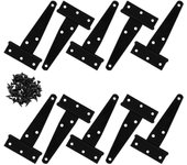 Bisagra en T de 10 piezas, bisagra en T de metal negro de 4 pulgadas, bisagra en T triangular resistente con 60 tornillos, ideal para puertas exteriores y puertas de granero