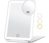 Espejo de maquillaje de viaje con Espejo de augmentation 10x, con 80LED Espejo de vanidad, iluminación de 3 Colores, baterías recargables de 2000mAh, Ligh ultra Delgado portátil