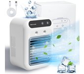 PORCHEDDU Aire Acondicionado Portátil, 25W Recargable Mini Unidad de Aire Acondicionado Portátil 2 Spray de Aire Frío, Ventilador de Enfriamiento Personal with 2 Velocidades, Pequeños