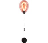 ALPINALUZ Aplique de pared LED pulido en forma de globo, vidrio arrugado, 8W de luz cálida y con interruptor integrado en el cable