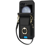 Crossbody Leather Ring Wallet with Card Holder Phone Case for Samsung Galaxy Z Flip3 4 5 6 Lanyard Shockproof  Protective Cover