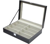 Sunglasses Organizer Multiple Eyeglasses Eyewear Display Watch Case for Women Men Leather Multi Jewelry Collection Holder